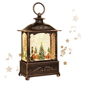 christmas lantern,snow globe decoration lanterns,lit snow globe lanterns crystal sparkle,suitable for outdoor garden and room decoration,music carols and blessings(forest house)