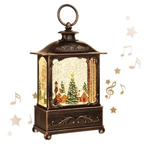 Christmas Lantern,Snow Globe Decoration Lanterns,Lit Snow Globe Lanterns Crystal Sparkle,Suitable for Outdoor Garden and Room Decoration,Music Carols and Blessings(Forest House)