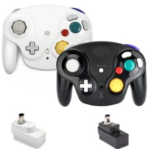 vtone wireless gamecube controller, 2 pieces 2.4g wireless classic gamepad with receiver adapter for wii gamecube ngc gc (black and white)