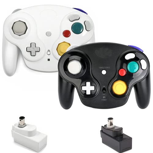 VTone Wireless Gamecube Controller, 2 Pieces 2.4G Wireless Classic Gamepad with Receiver Adapter for Wii Gamecube NGC GC (Black and White)