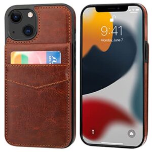 KIHUWEY Compatible with iPhone 13 Case Wallet with Credit Card Holder, Premium Leather Magnetic Clasp Kickstand Heavy Duty Protective Cover for iPhone 13 6.1 inch(Brown)