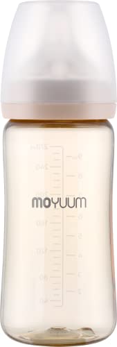 MOYUUM PPSU All in One Feeding Bottle, Stage 2, Medium Flow, 9oz (Beige)