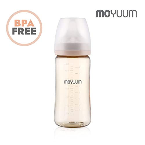 MOYUUM PPSU All in One Feeding Bottle, Stage 2, Medium Flow, 9oz (Beige)