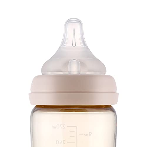 MOYUUM PPSU All in One Feeding Bottle, Stage 2, Medium Flow, 9oz (Beige)