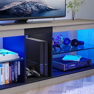 Bestier Entertainment Center LED Gaming TV Stand for 55+ Inch TV Adjustable Glass Shelves 22 Dynamic RGB Modes TV Cabinet Game Console PS4, Wash Gray