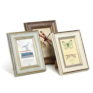 xuanluo 3 pack 5x7 inch farmhouse rustic picture frame sets distressed farmhouse plastic frame withtempered glass for wall mount or tabletop display