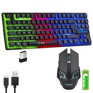 gaming wireless tkl keyboard mouse combo rechargeable led backlit tenkeyless compact 87 keys 6 button for computer laptop ps4 ps5 switch compatible with windows xp/7/8/10 imac macbook xbox one x