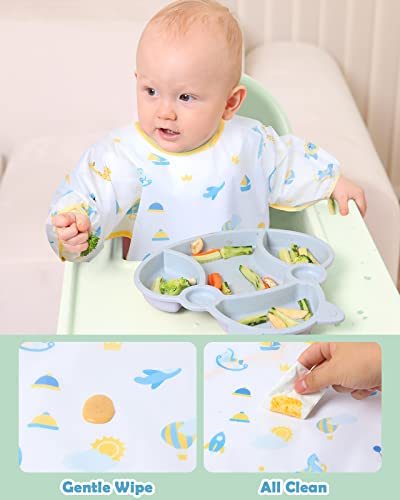 Lictin Baby Bibs for Boy or Girl - Baby Bibs for Eating, Long Sleeve Bib, Waterproof Toddler Bibs, 0-24 Months Neutral Baby Smock, Reusable Infant Baby Bibs for Feeding Teething or Weaning 5 Pcs