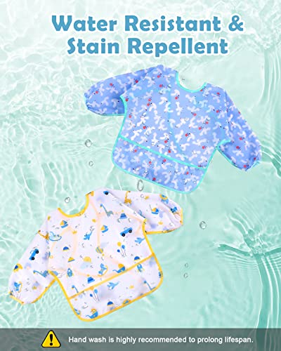 Lictin Baby Bibs for Boy or Girl - Baby Bibs for Eating, Long Sleeve Bib, Waterproof Toddler Bibs, 0-24 Months Neutral Baby Smock, Reusable Infant Baby Bibs for Feeding Teething or Weaning 5 Pcs