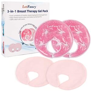 lotfancy breast ice packs, 2 hot cold breast therapy packs and 2 covers, breastfeeding essentials, gel nursing pad for engorgement, plugged ducts, mastitis, warm compress for pumping