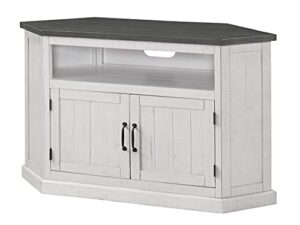martin svensson home rustic solid wood corner tv stand, white stain with grey stain top