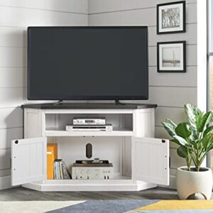 Martin Svensson Home Rustic Solid Wood Corner TV Stand, White Stain with Grey Stain Top