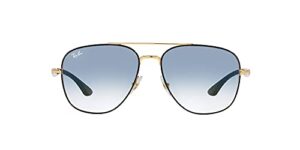 ray-ban rb3683 square sunglasses, black on gold/clear gradient blue, 56 mm