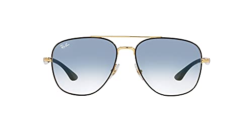 Ray-Ban RB3683 Square Sunglasses, Black On Gold/Clear Gradient Blue, 56 mm