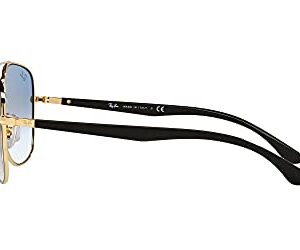 Ray-Ban RB3683 Square Sunglasses, Black On Gold/Clear Gradient Blue, 56 mm