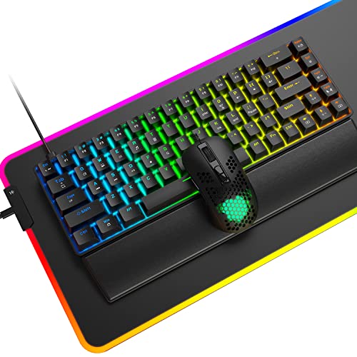 Ajazz Gaming Keyboard and Mouse and Gaming Mouse pad and Wrist Rest,Wired RGB Backlight Bundle for PC Gamers and Xbox and PS4 Users - 4 in1 Gaming Set (Hybird Blue Gaming Switch)