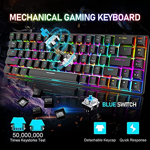 Ajazz Gaming Keyboard and Mouse and Gaming Mouse pad and Wrist Rest,Wired RGB Backlight Bundle for PC Gamers and Xbox and PS4 Users - 4 in1 Gaming Set (Hybird Blue Gaming Switch)