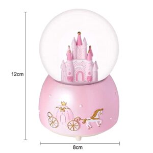 Castle Snow Globes Luminous Music Box Cartoon Christmas Snow House Automatic Spray Snowflake Rotating Crystal Ball with Color Changing LED Lights for Home Decoration Birthday Gift