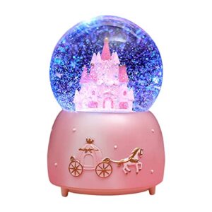 castle snow globes luminous music box cartoon christmas snow house automatic spray snowflake rotating crystal ball with color changing led lights for home decoration birthday gift