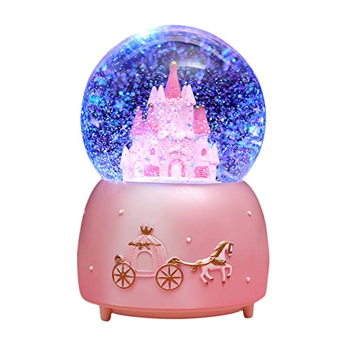 Castle Snow Globes Luminous Music Box Cartoon Christmas Snow House Automatic Spray Snowflake Rotating Crystal Ball with Color Changing LED Lights for Home Decoration Birthday Gift