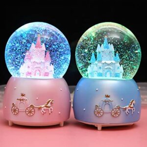 Castle Snow Globes Luminous Music Box Cartoon Christmas Snow House Automatic Spray Snowflake Rotating Crystal Ball with Color Changing LED Lights for Home Decoration Birthday Gift