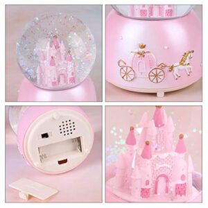 Castle Snow Globes Luminous Music Box Cartoon Christmas Snow House Automatic Spray Snowflake Rotating Crystal Ball with Color Changing LED Lights for Home Decoration Birthday Gift