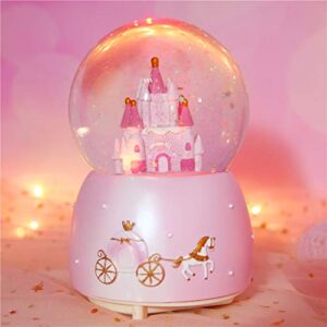 Castle Snow Globes Luminous Music Box Cartoon Christmas Snow House Automatic Spray Snowflake Rotating Crystal Ball with Color Changing LED Lights for Home Decoration Birthday Gift