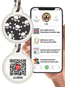 dog tags for pets - silicone qr code pet id tags for dogs & cats - silent dog name tag and cat name tag for your pet - puppy name tag for dog collar - dog identification tags (skulls)