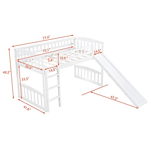Merax Solid Wood Bunk Bed with Removable Slide and Ladder for Kids, No Box Spring Needed