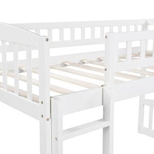 Merax Solid Wood Bunk Bed with Removable Slide and Ladder for Kids, No Box Spring Needed