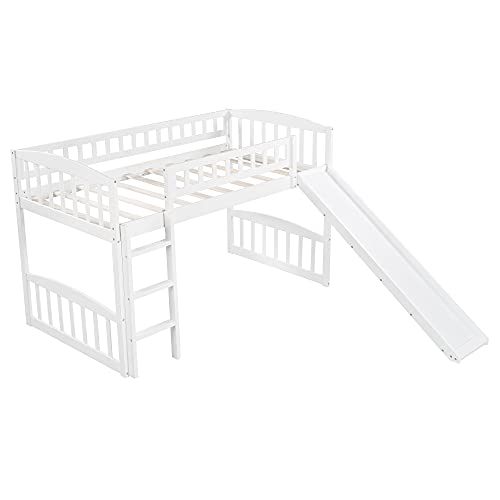 Merax Solid Wood Bunk Bed with Removable Slide and Ladder for Kids, No Box Spring Needed