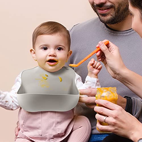 Rineyap Silicone Bibs for Babies Set of 3, BPA-Free Waterproof, Durable Baby Bibs for Boys and Girls 6-72 Months Grey