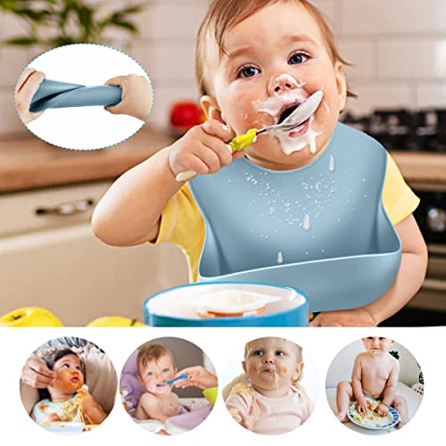 Rineyap Silicone Bibs for Babies Set of 3, BPA-Free Waterproof, Durable Baby Bibs for Boys and Girls 6-72 Months Grey