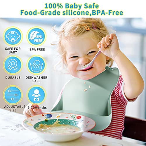 Rineyap Silicone Bibs for Babies Set of 3, BPA-Free Waterproof, Durable Baby Bibs for Boys and Girls 6-72 Months Grey