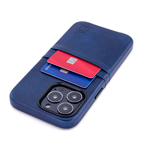 Dockem Wallet Case for iPhone 13 Pro with Built-in Metal Plate for Magnetic Mounting & 2 Credit Card Holder Pockets: Exec M2, Premium Synthetic Leather (6.1" iPhone 13 Pro, Navy Blue)