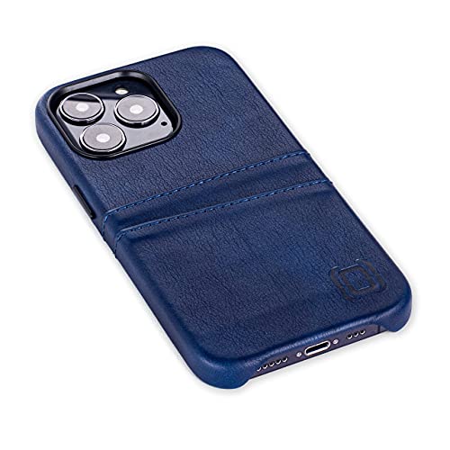 Dockem Wallet Case for iPhone 13 Pro with Built-in Metal Plate for Magnetic Mounting & 2 Credit Card Holder Pockets: Exec M2, Premium Synthetic Leather (6.1" iPhone 13 Pro, Navy Blue)