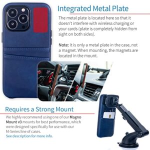 Dockem Wallet Case for iPhone 13 Pro with Built-in Metal Plate for Magnetic Mounting & 2 Credit Card Holder Pockets: Exec M2, Premium Synthetic Leather (6.1" iPhone 13 Pro, Navy Blue)