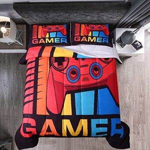 gaming comforter modern gamepad bedding set video game gamepad comforter set for teens boys with 1 comforter (90"*90") and 2 pillowcases(queen, game color5)