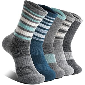 ebmore womens merino wool hiking socks thermal warm winter boot crew cushion work gift socks 5 pairs(striped-b)