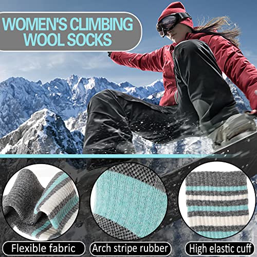 EBMORE Womens Merino Wool Hiking Socks Thermal Warm Winter Boot Crew Cushion Work Gift Socks 5 Pairs(Striped-B)