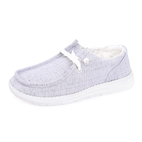 Women's Slip On Loafer Shoes Canvas Low Top Fashion Sneakers Casual Flat Comfortable Walking Shoes Light Grey09