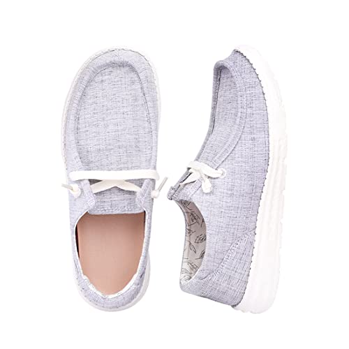 Women's Slip On Loafer Shoes Canvas Low Top Fashion Sneakers Casual Flat Comfortable Walking Shoes Light Grey09