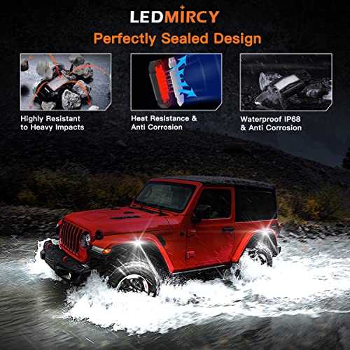 LEDMIRCY R2 White LED Rock Lights 8PCS for JE-EP Trucks Off Road ATV UTV SUV RZR Pure White Under Body Light Super Bright High Power Under Glow Light Trail Rig Lights Waterproof for Car Auto Boat