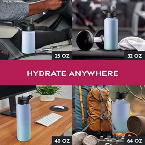 FineDine Insulated Water Bottles with Straw - 32 Oz Stainless Steel Metal Water Bottle W/ 3 Lids - Reusable for Travel, Camping, Bike, Sports - Powder Steel Blue Blend