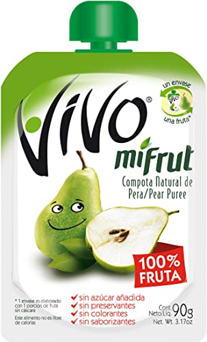 Vivo Mifrut Pear Puree Pouch / Compota de Pera - Convenient Fruit Pouches with Real Pear Puree for Snack Time or as Part of a Meal, Fruit Snack Pouch with Pear Puree, 1 Whole Fruit Portion Per Pouch (18-Pack)