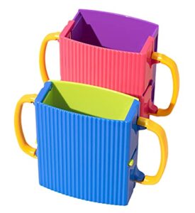 baby juice box holder juice bag holder for toddlers no squeeze adjustable folding food pouch and milk box holder for kids no spill 2-pack (blue&pink)
