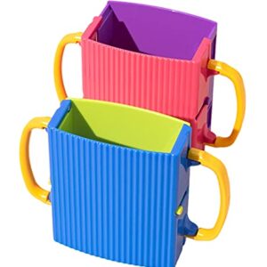 Baby Juice Box Holder Juice Bag Holder for Toddlers No Squeeze Adjustable Folding Food Pouch and Milk Box Holder for Kids No Spill 2-Pack (Blue&Pink)