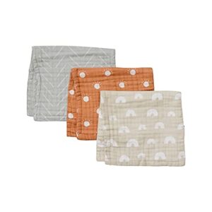 mebie baby burp cloths, neutral print 3-pack, muslin burp cloth set for spit up, drool, and more, boho burp cloths for baby boy and girl, baby must haves for registry lists and gifts for newborns