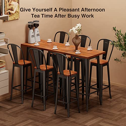 Aiho Bar Table and Chairs Set for 2, 3 Piece Pub Table Set with Solid Elm Top and Metal Frame, Bar Height Table Set for 2 with 400 lbs Loading Capacity for Bar Home Bistro Cafe