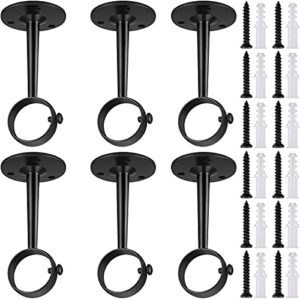 hotop ceiling-mount curtain rod bracket adjustable curtain rod holders wardrobe pole holder for home kitchen shelf closet shower wall window room with screws (black,6 pieces)
